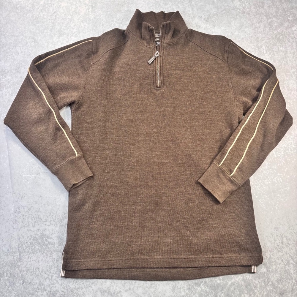 Faded Glory Brown Quarter Zip Pullover Y2K Contrast Stripe Sweatshirt Small